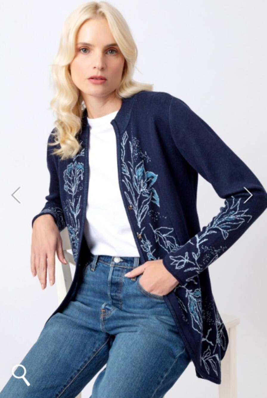 Ivko Knitted Long Jacket in Indigo Pattern size M